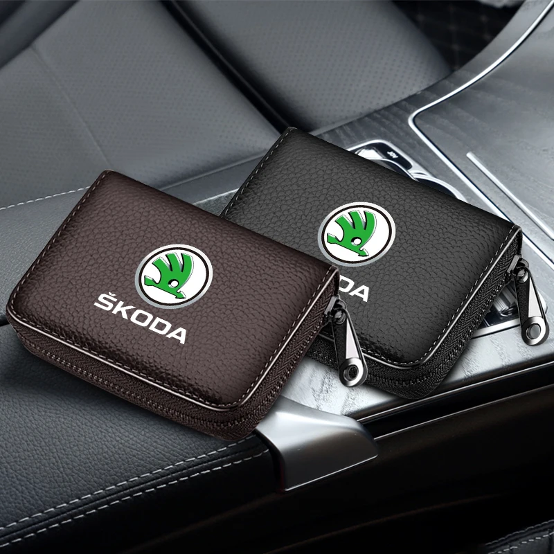 Car Accessories Men Car Driver\'s License ID Card Bank Card Wallet For Skoda Octavia MK2 MK3 2 Fabia Karoq Kodiaq Superb Rapid