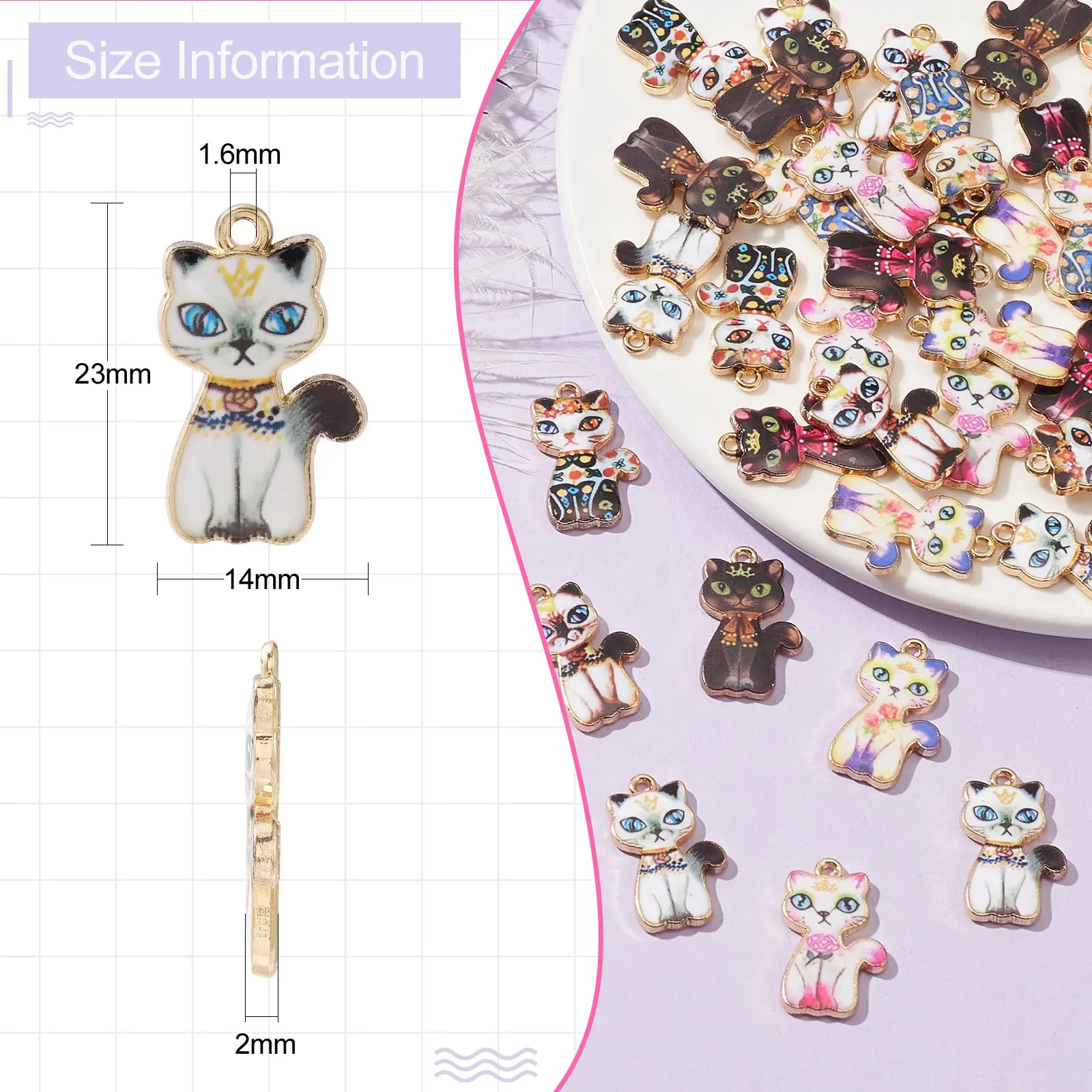 PandaHall 40Pcs 8 Styles Animal Cat Charms Flower Printed Enamel Kitten Charms Lovely Pet Cat Charms for DIY Jewelry Accessories