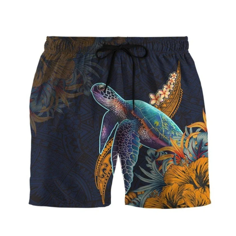 3D Print Short Pants For Men Turtle Flamingo Crab Pattern Board Shorts Summer Hawaiian Casual Loose Quick Dry Sports Swim Trunks