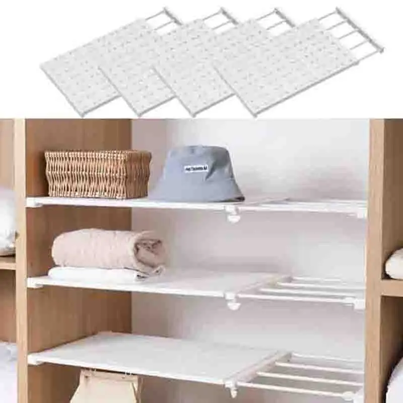 Punch-Free Retractable Layers Board For Wardrobe Storage Kitchen And Bathroom Shelf Dormitory Dividers White Expandable Divider