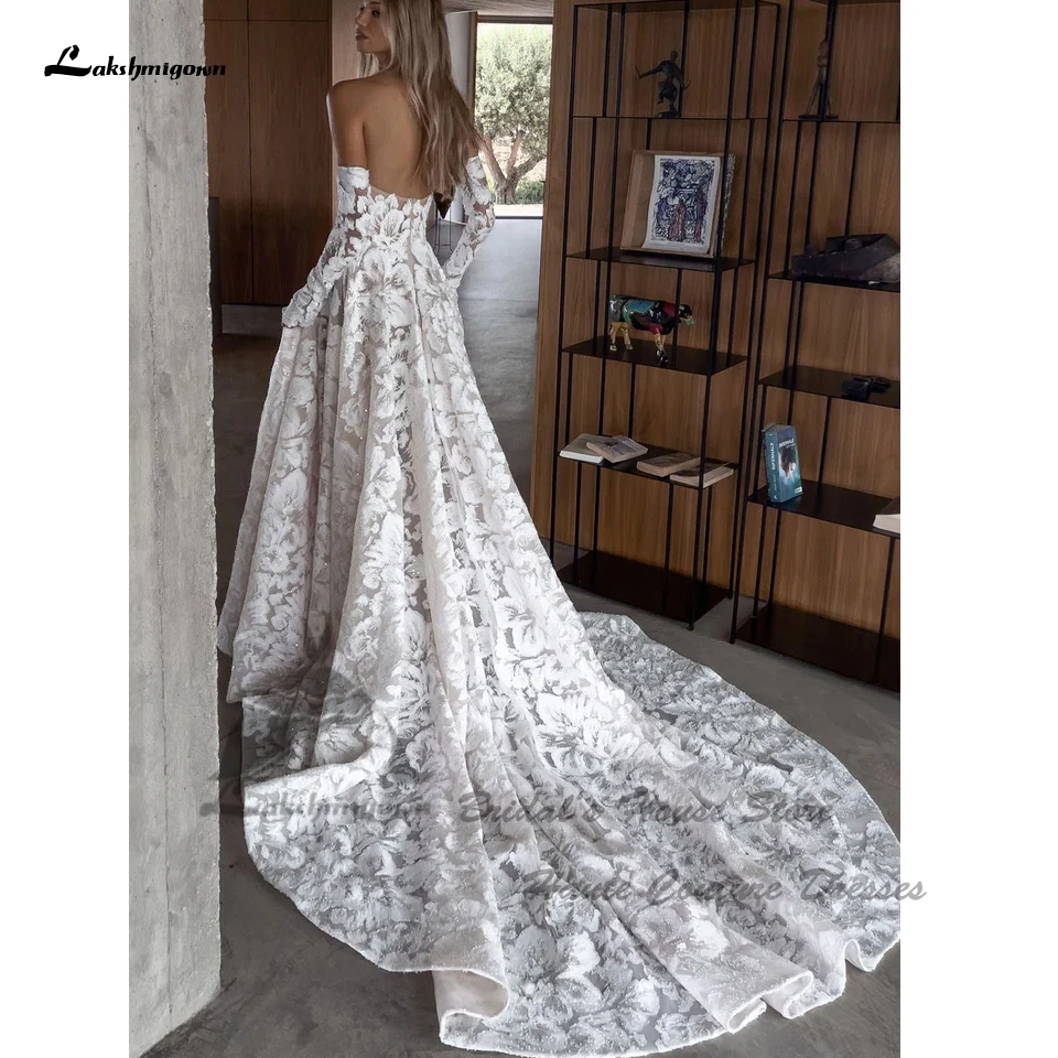 Lakshmigown Luxuriöse Spitzen-Boho-Hochzeitskleider 2026 Funkelnde Pailletten-Strandbrautkleider mit Abnehmbaren Langen Ärmeln Maßanfertigung – Detail 4