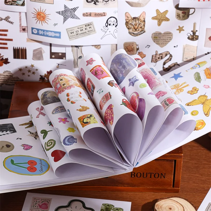 Moment Paper Scrapbooking Sticker Book 50 Different Patterns with Animals Plants Fruits Aesthetic Material for DIY Craft Planner image 6