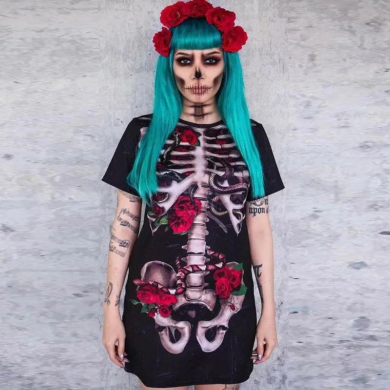 Disfraz gótico de huesos de calavera para mujer, disfraz de Halloween con tema Dr Spooky Sle 00%, otro material