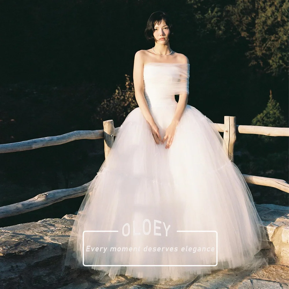 OLOEY Elegant Soft Tulle A-Line Puffy Wedding Dresses Korea Photoshoot Off The Shoulder Bridal Gown Customized Robe De Mariée
