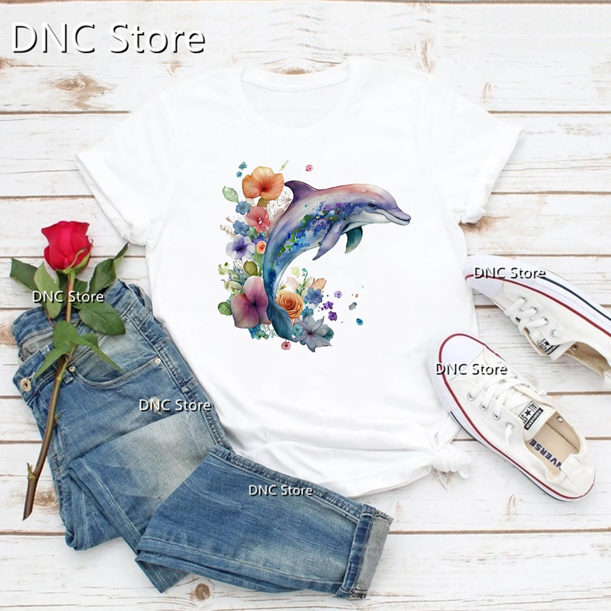 Newly Arrived Women'S T-Shirt Funny Marine Life dolphin Cartoon Print Tshirt Fashion 90s Tshirts Summer Femme T Shirt Tops