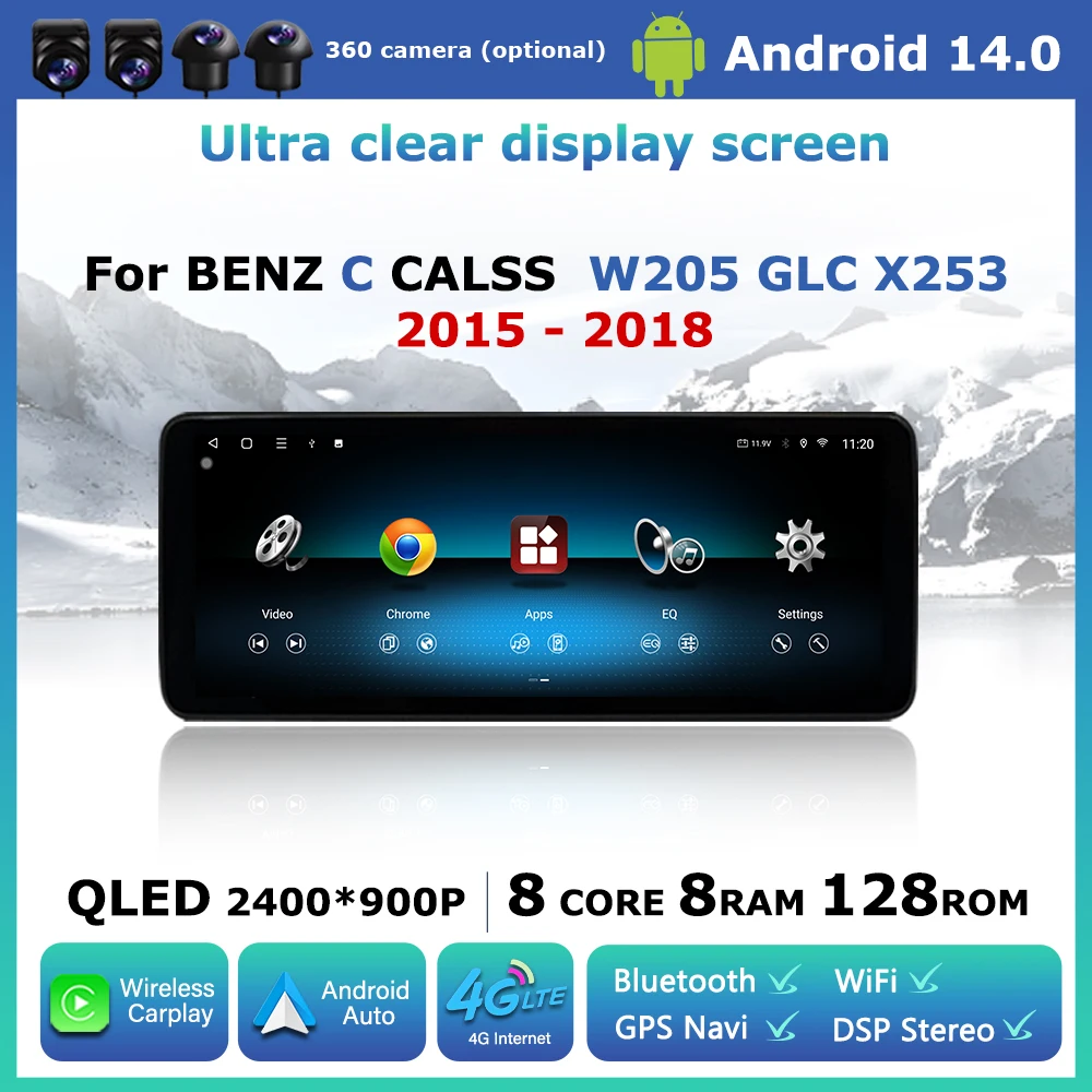 

Touch Screen for Mercedes BENZ C CALSS W205 GLC X253 2015 - 2018 Android 14 Car Multimedia Radio Player Carplay GPS Navi WiFi