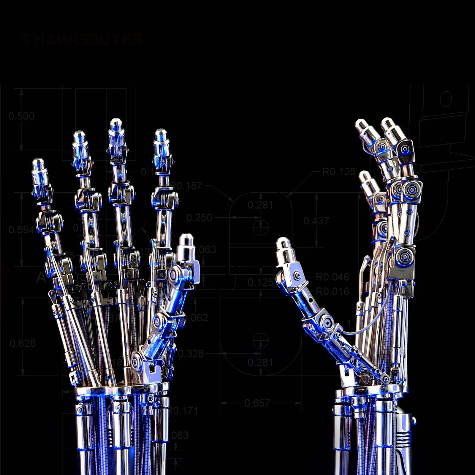 `1:1 Life‑Size Sci‑Fi Robot Endoskeleton Arm Prop Replica Statue, White Copper Bionic Mechanical Hand Collectible Display Model