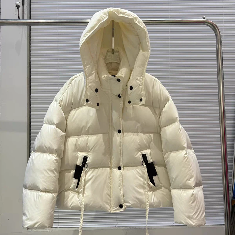 Winter Puff Hooded Short Solid Down Jacket Female Zipper Thicken Warm Jackets Women White Duck Down Waterproof Parker Outwears