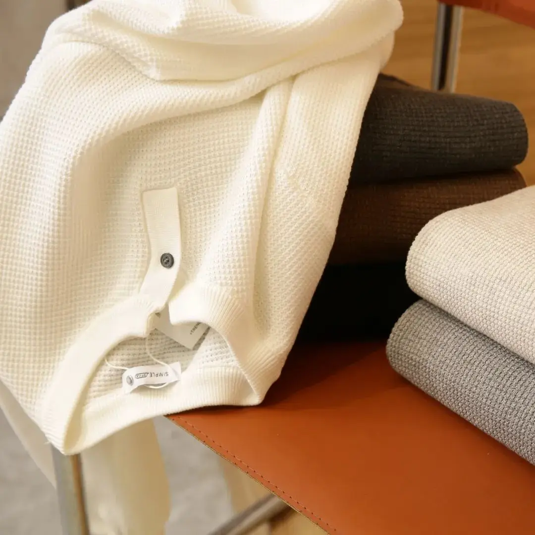 

Comfortable Long Sve Knitted Sweater Henry Collar Men's Faionable Versatile Spring Autumn Fine Texture Faionable Knitwear