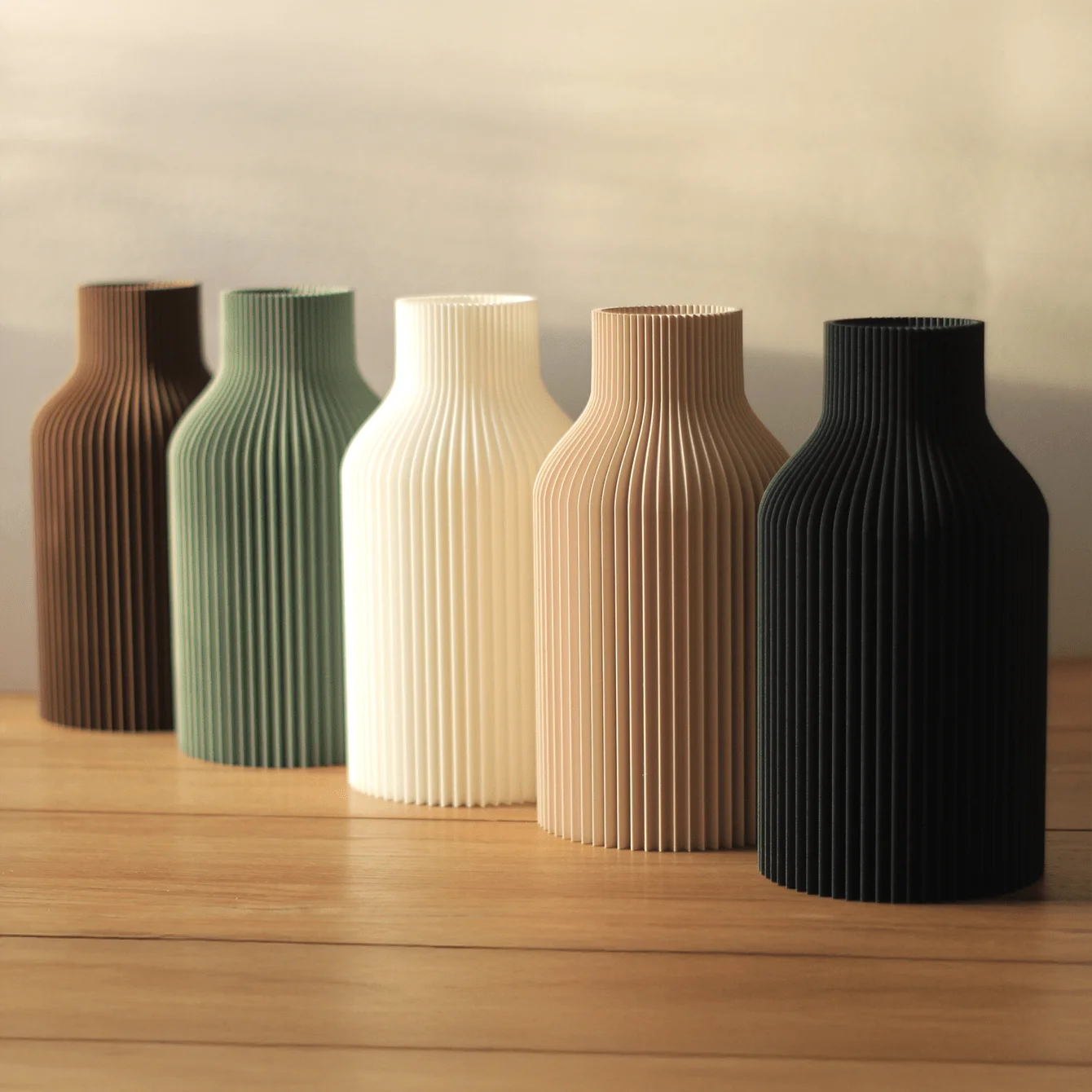 1pc Modern Minimal Matte Flower Vase, Vertical Ribbed Slender Neck Vase for Pampas Grass Faux Flowers, Home Office Wedding Decor
