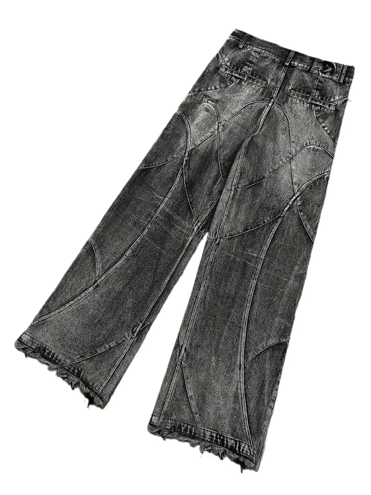 HOUZHOU Y2k Streetwear Punk Hip Hop Jeans Women Grunge Baggy Ripped Denim Trousers Gothic Vintage Distressed Wide Leg Jeans Goth