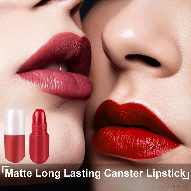 18 Colors Capsule Lipstick Set Mini Cute Matte Waterproof Long Lasting Non-stick Cup Lip Glaze Set Portable Lip Glosses Makeup