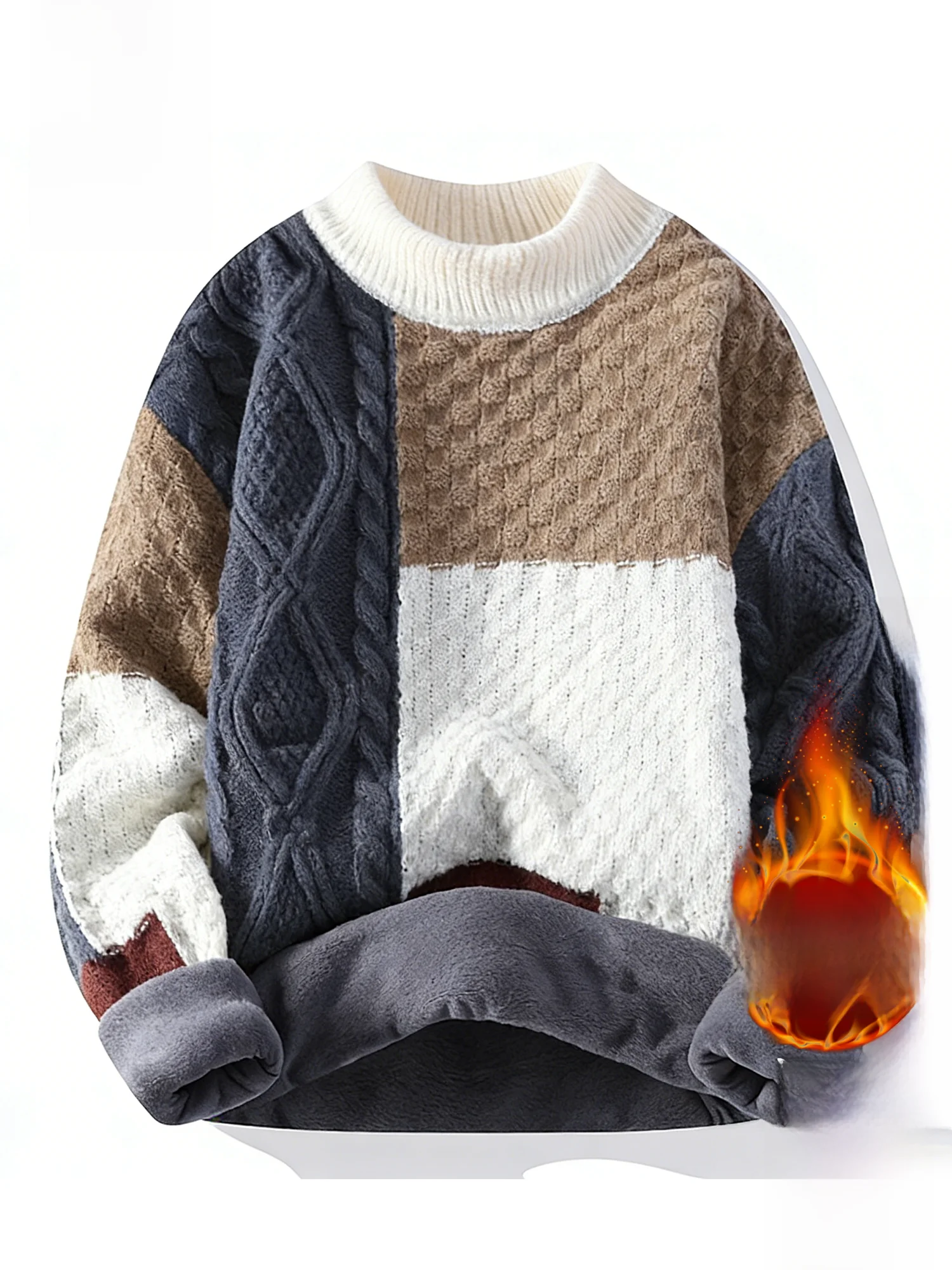 

Мужской зимний утепленный вязаный свитер Paul Frank с круглым вырезом, на флисовой подкладке, свободного кроя, с цветными блоками, повседневный стиль