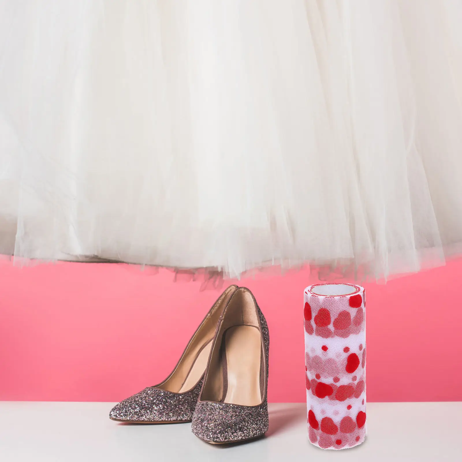 

Heart Pattern Tulle Roll Polyester Craft Ribbon Wedding Gift Wrapping Decor DIY Supplies Heart Tulle Roll Yarn Rolls