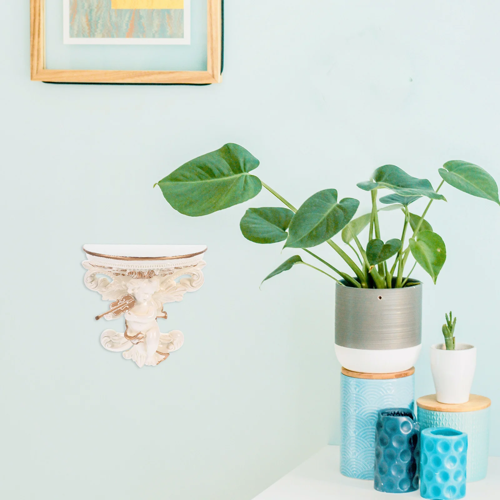 

European Style Resin Angel Wall-Mounted Shelf 3D Cherub Sculpture for Living Room Bedroom Dining Room Elegant Home Decor