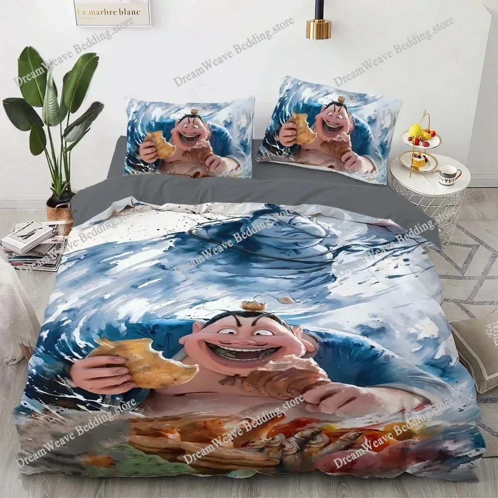 China Hot Movie Ne Zha 2 Demon Boy Stir in The Sea Double Bedding Set Ne Zha Ao Bing Single Dormitory Student Knit