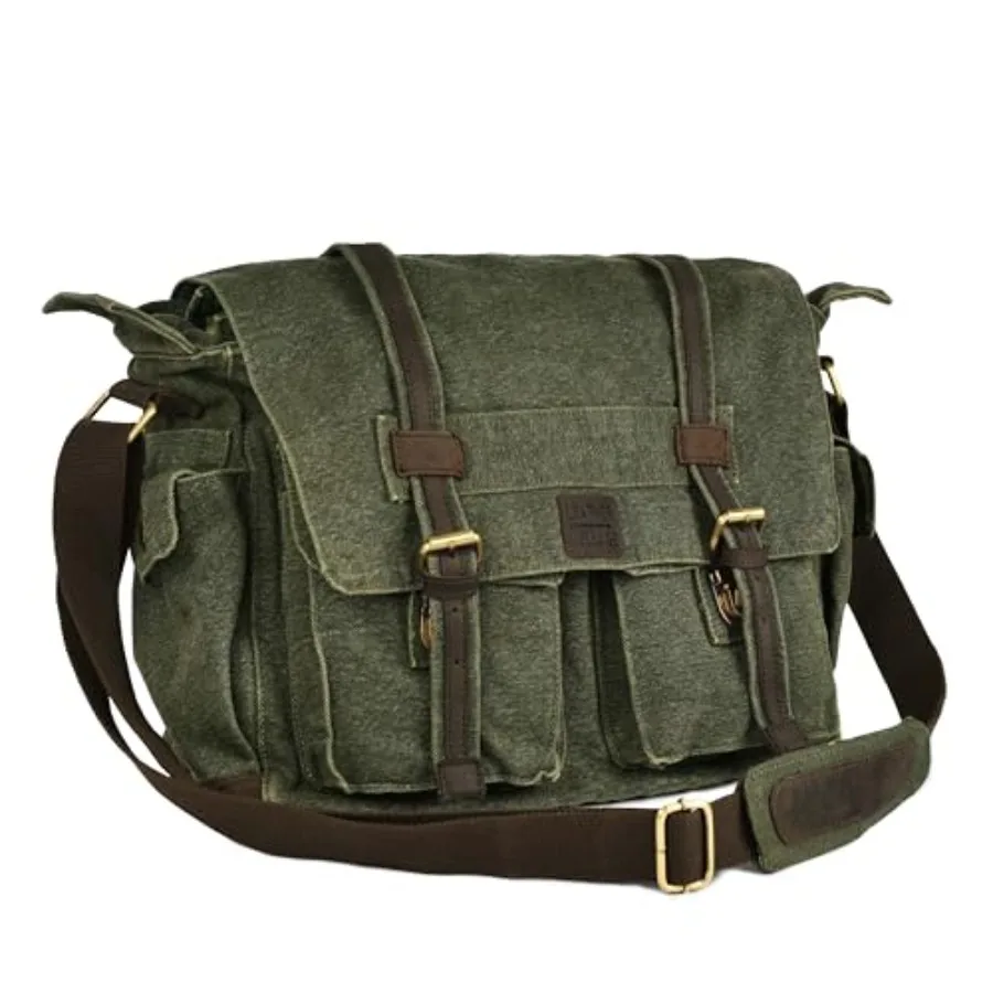 LEATHER VILLAGE Canvas Messenger Shoulder Bag for Men and Women Stylish Crossbody Satchel for Office Travel and Daily Use