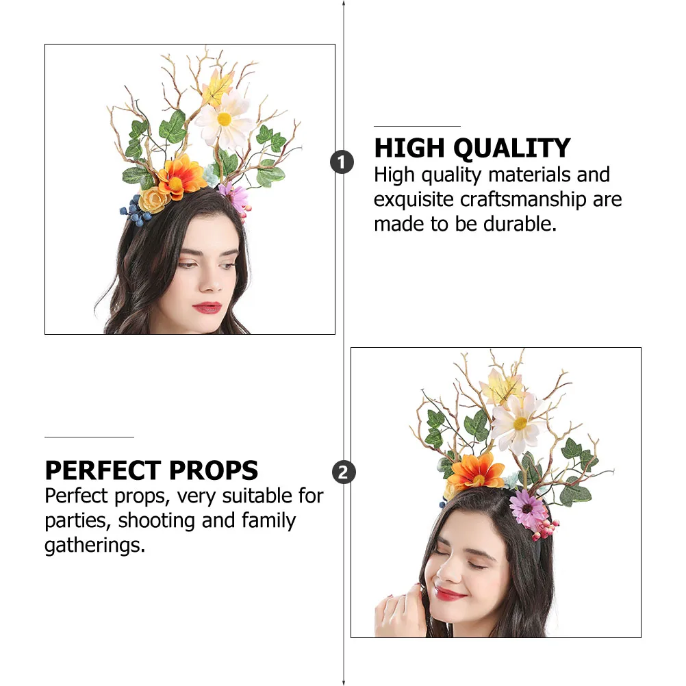 

1 шт., обруч для волос с рогами, эластичная повязка на голову с цветочным принтом, регулируемая для вечеринки, реквизит для косплея, аксессуары для волос, костюм