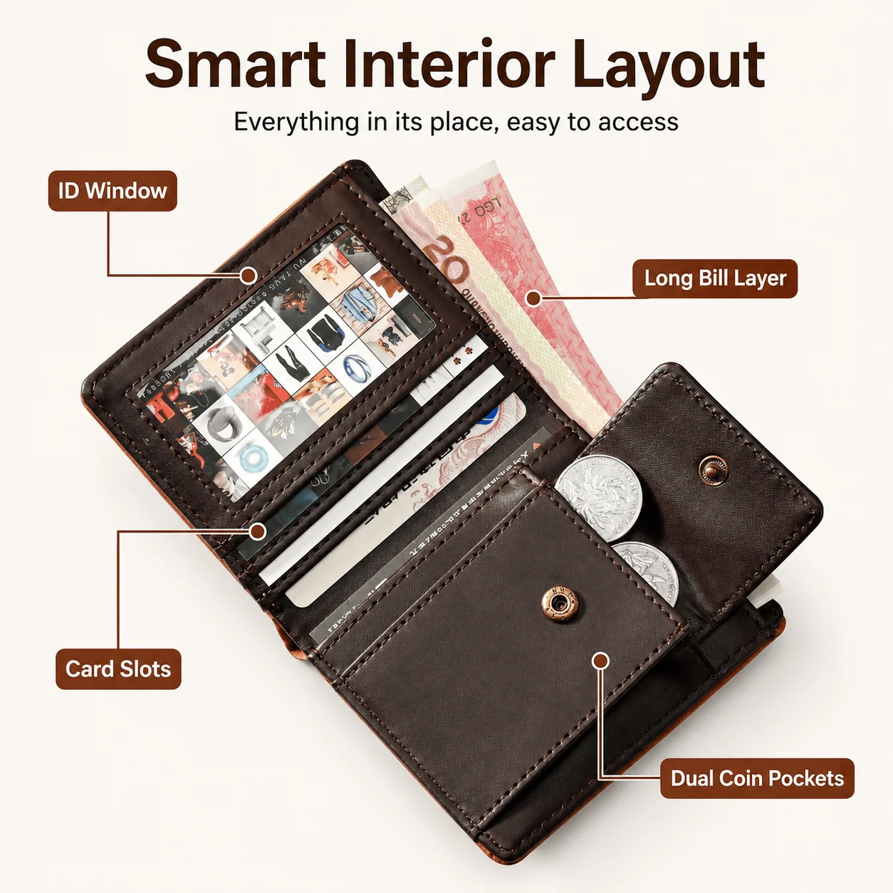 Premium Wood Texture Wallet for Men, Ultra-Thin Purse with Horizontal and Vertical Two Optional, Ideal for Commute & Travel Use