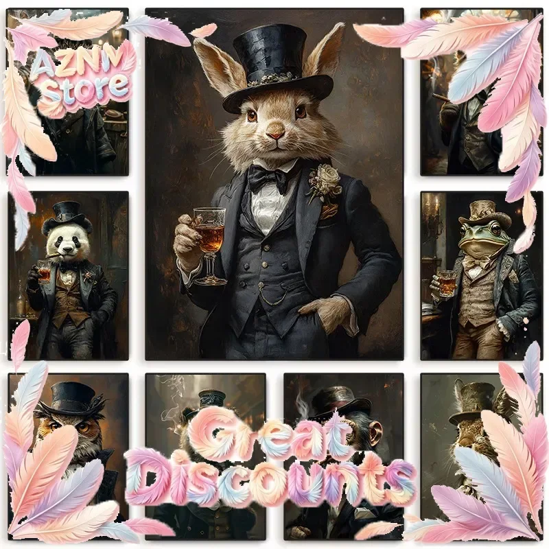 Renaissance Animal Portraits Canvas Print Gentleman Panda Bear in Victorian Attire Retro Funny Animals Wall Art Home Decor Gi