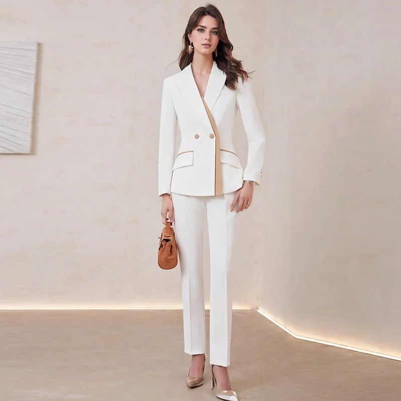 ZJYT Elegant Business Chic Formal Blazers Suit Pant Sets for Women 2 Pieces Autumn Long Sleeve Jacket Coat Trousers Set Outfit