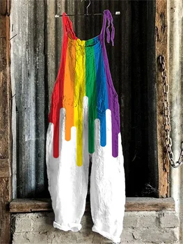 Bequemer, lässiger Strampler für Damen, modisches bemaltes Muster, 3D-gedruckte Hosenträger, Retro-Strampler in Übergröße