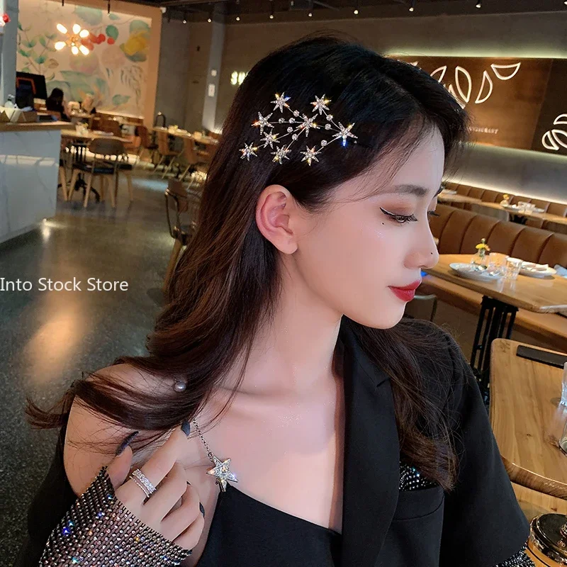 High Quality Luxury Shining Silver Gold Color Crystal Tree Stars Hair Clips Women Wedding Sweet Hair Ornament Headband Hairpin