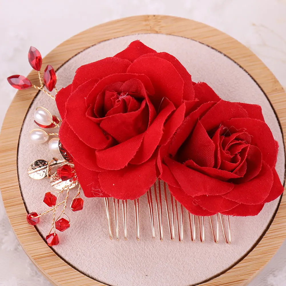 

Rose Flower Hair Comb Elegant Bridal Wedding Party Accessory Fashion Headdress Anniversary Prom Decoration Delicate Ornament