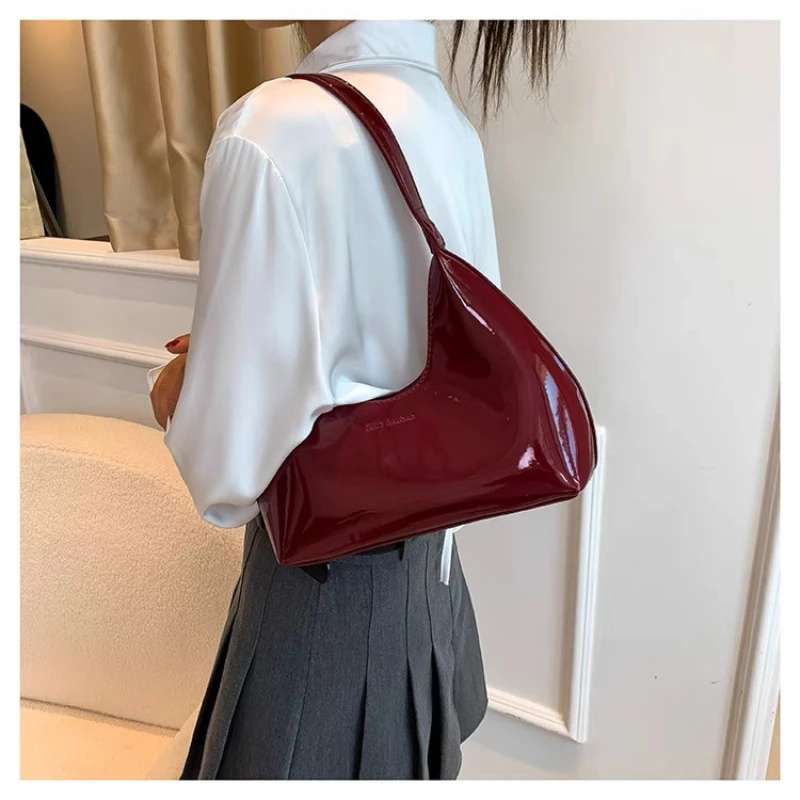 Knock Summer New Trendy French Style Shinning PU Leather Underarm Bag Handbag for Women Chic Design Classic Minimal Shoulder Bag