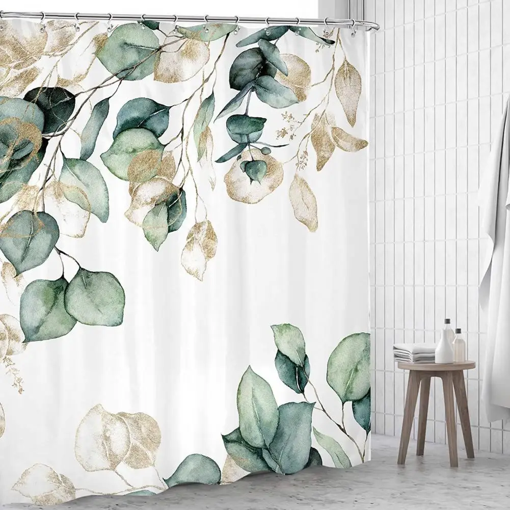 180*180cm Green Leaf Shower Curtain Fabric Shower Curtain Botanical Watercolor Banana Leaf Palm Bathroom Curtain Set With Hooks