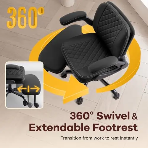 360 Swivel Office Chair With Extendable Footrest, Height Adjustable Kneeling Design, Flip-Up Armrests And Lumbar Support