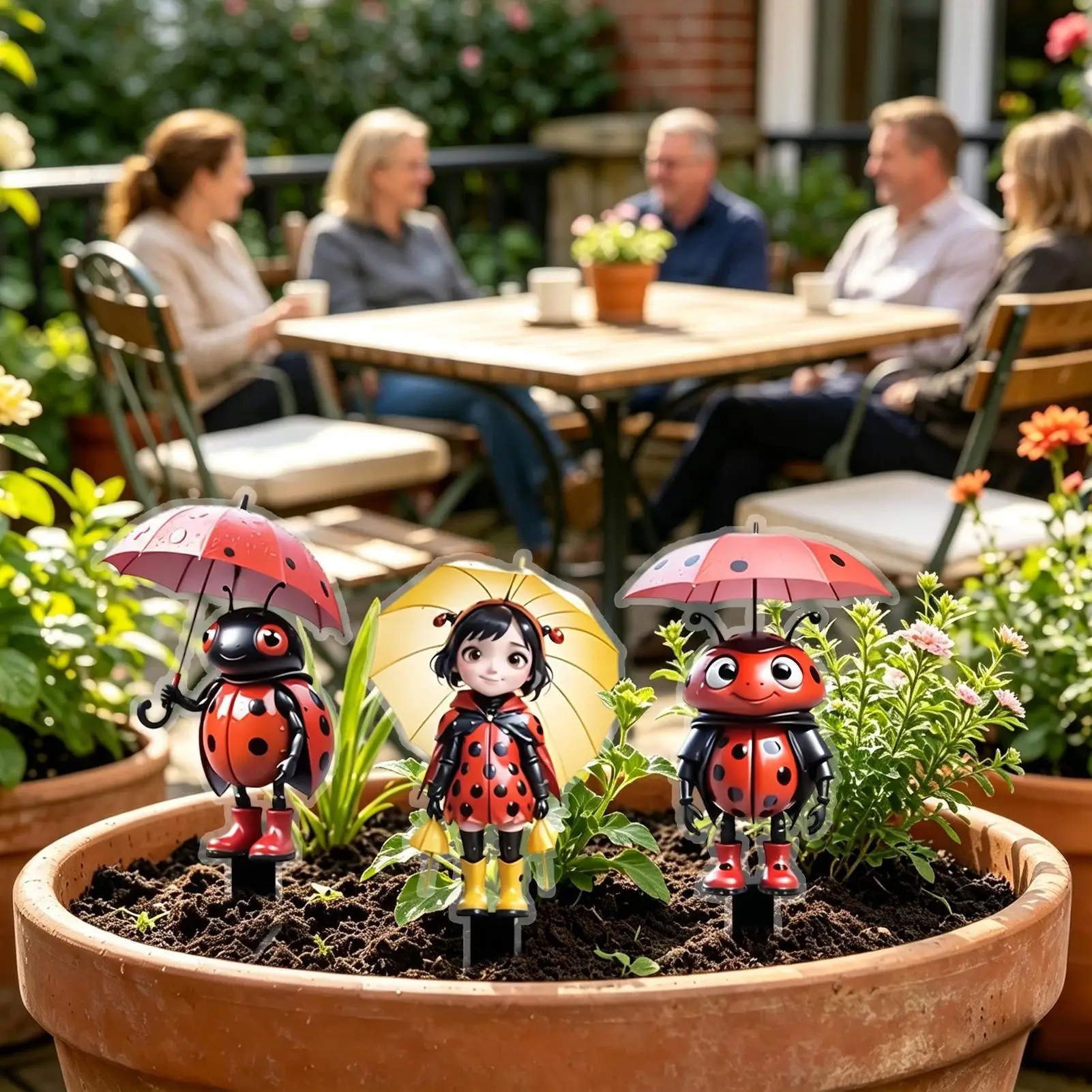 Ladybug Decor Sign 4 Pieces Cute 2D Acrylic Ladybug Stakes Garden Courtyard Decoration For Spring Home Backyard Farmhouse