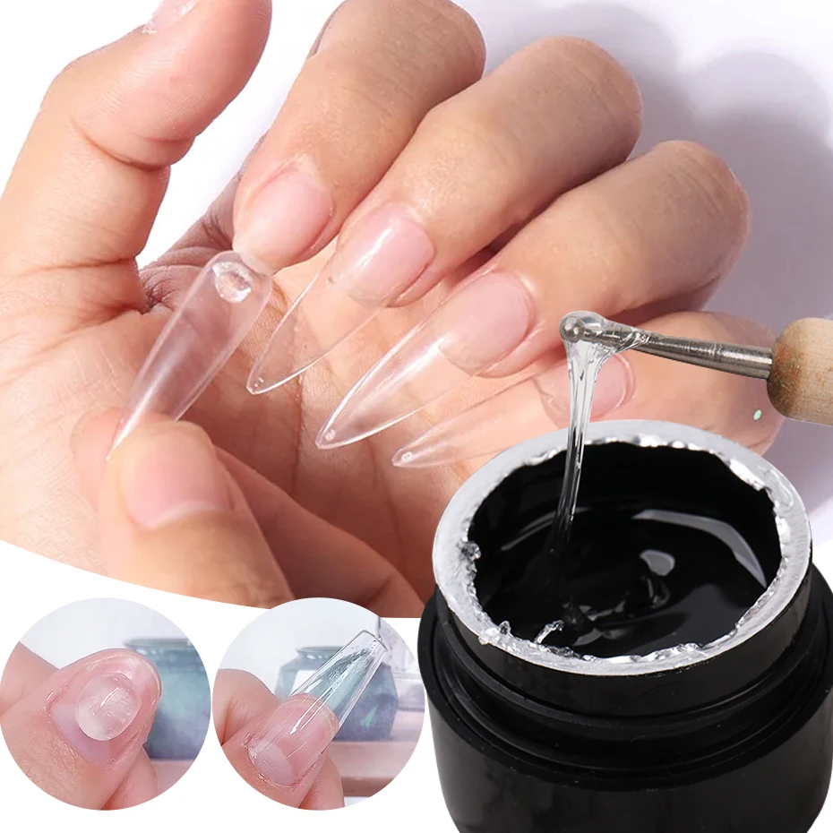 

8ml Solid Nail Patch Gel Gummy Adhesive Easy Stick Fake Tips Bond UV Glue Modelling Design With Pusher DIY Manicure Varnish Tool
