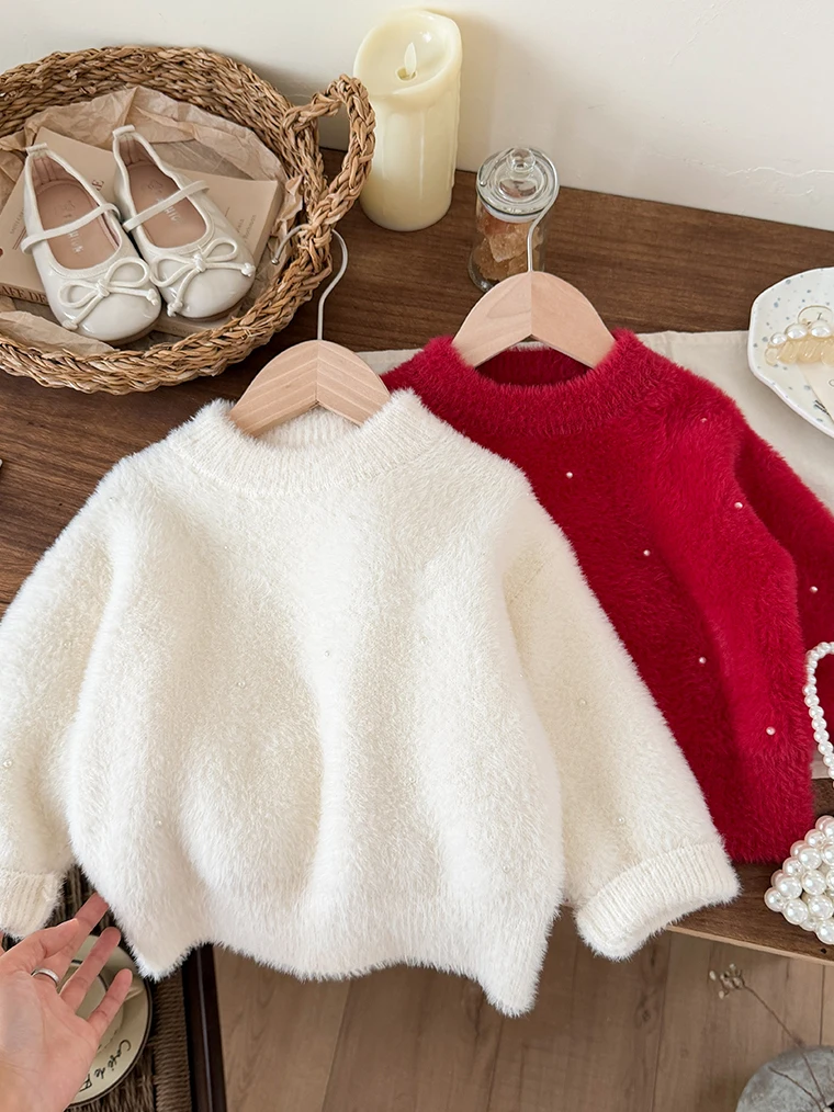 

Thiened Fce Knitted Sweater for Girls round Ne Long Sve Warm Winter Clothes Pure Color Turtlene Pullover Coat