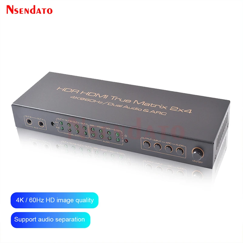 

4k HDMI Matrix 2X4 Splitter 4K 60Hz 2 In 4 Out HDMI Splitter Switcher Audio Extractor ARC AUX SPDIF Scale Down For PS5/4 TV DVD