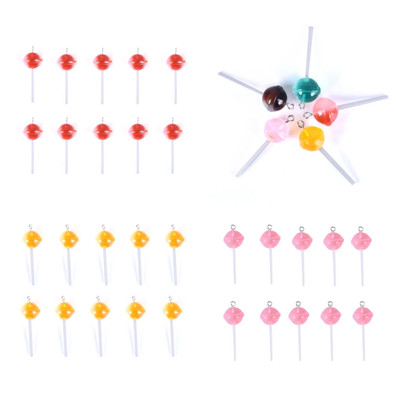 10pcs Lovely Resin Candy Lollipop Charms Pendant Mini Simulation Food Key Rings for Men Women Handbag DIY Kids Jewelry Gifts