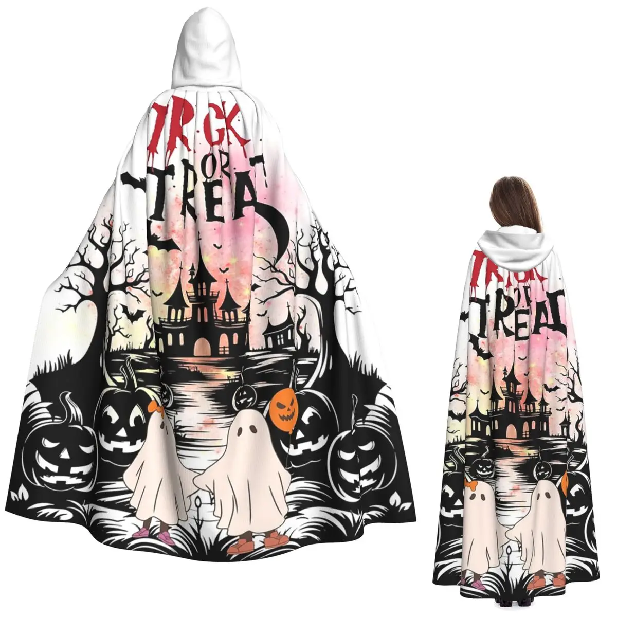 

Trick Or Treat Ghost Kids Halloween Long Hooded Cloak Witch Medieval Costume Cosplay Cape