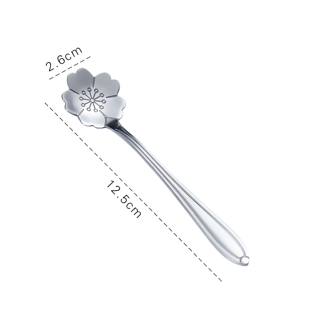 Small Spoon Tableware Stainless Steel Long Handle Stir Coffee Flower Heart Golden Dessert Fork Teaspoon Coffee Accessories