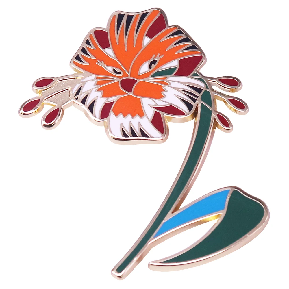 Tiger Lily Enamel Pin Beautiful Floral Metal Badge Alice Fantasy Plant Brooch