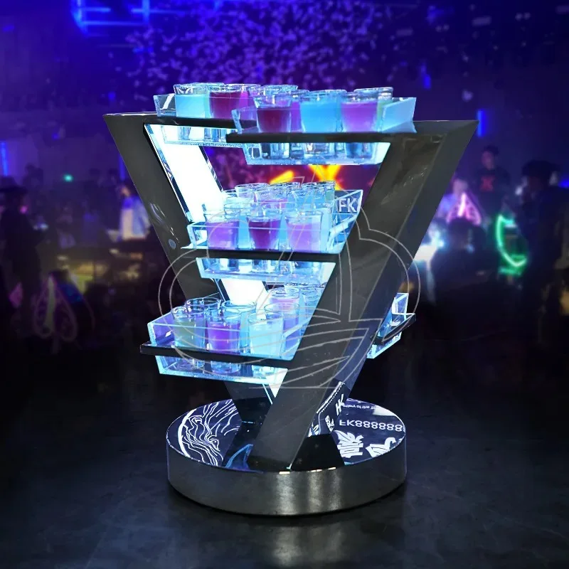 Luminous V-Shape Stainless Steel Cup Holder Organizer for Cocktail Bullet Cups Bar KTV Decor