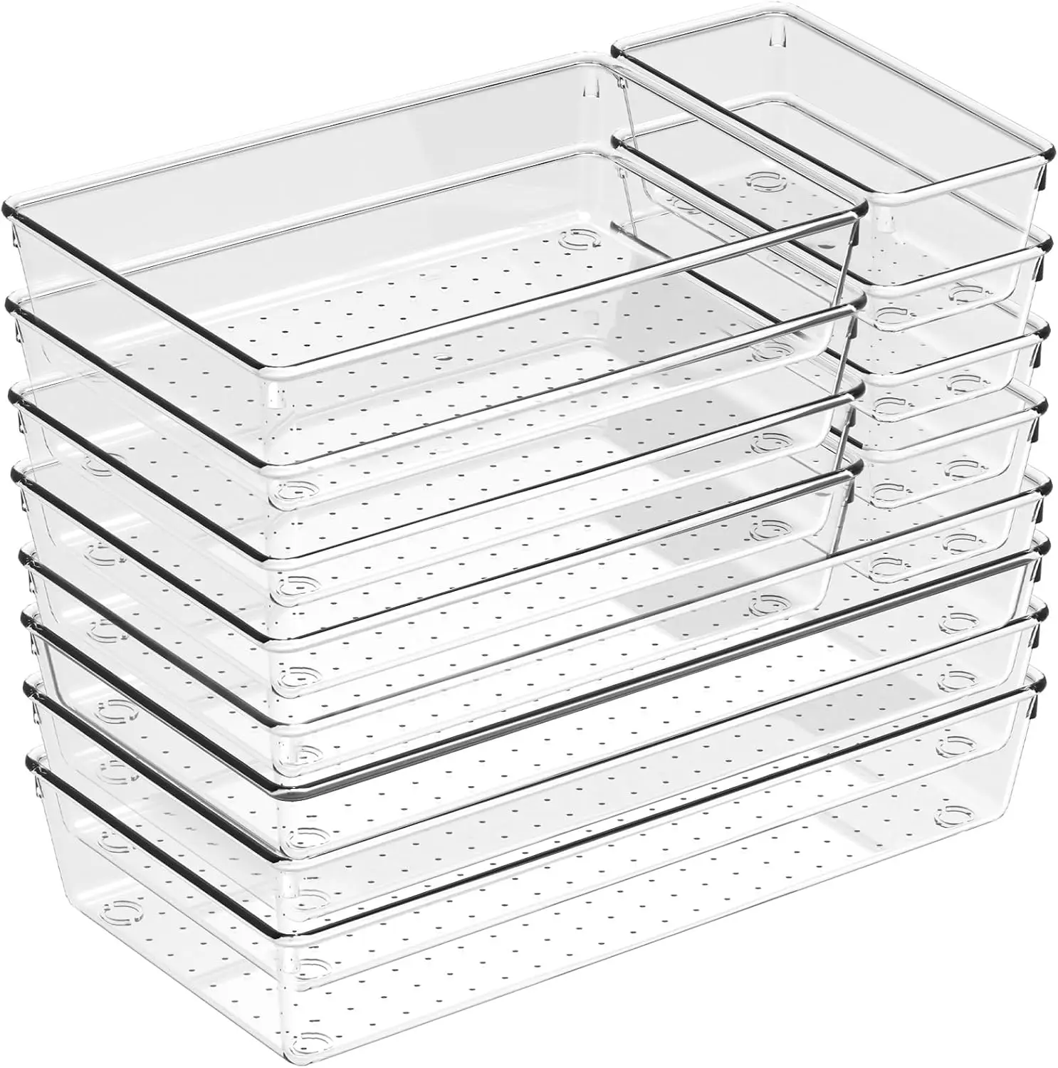 

Набор из 12 больших органайзеров для ящиков - Прозрачные пластиковые лотки для ванной комнаты - Прочные разделители для кухонных ящиков для Ute