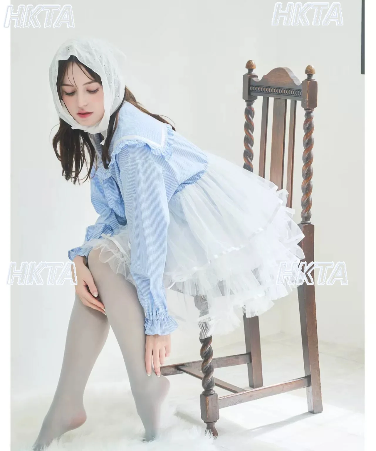 Dulce vestido camisero de manga larga con cuello azul marino, Vestido corto hinchado con pastel para mujer, vestido de encaje plisado de cintura alta Kawaii Lolita para mujer