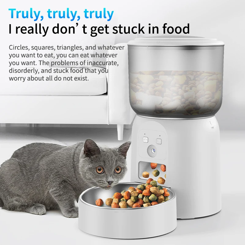 WiFi-Controlled Smart Pet Feeder 3L Automatic Cat Food Dispenser Eco-Friendly Stainless Steel Remote Camera Plastic