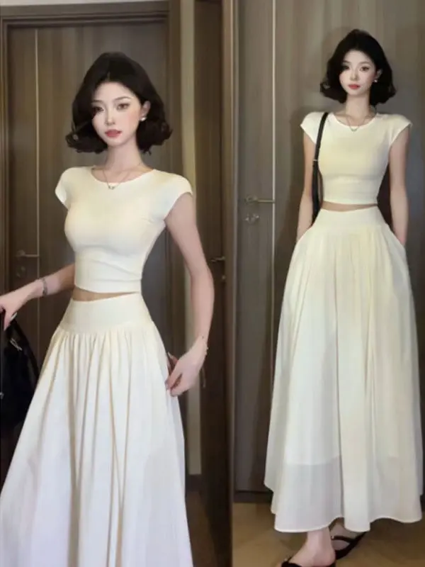 

Anti-Aging Unique Sli Two-Piece Set Cotton round Ne ort Sve Summer New Arrival for Women 8-25 Years Old
