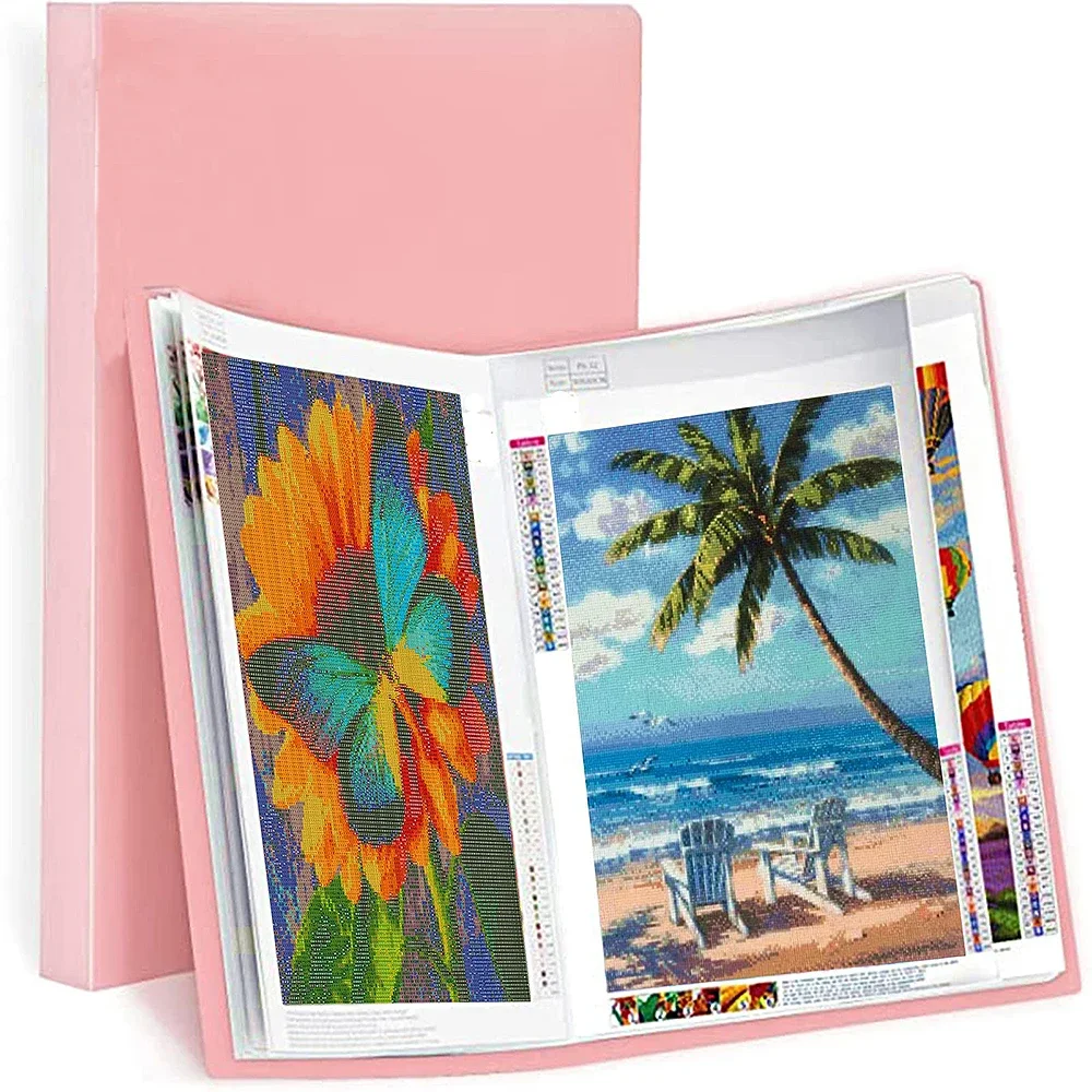 

Pink A3 30 Pages Diamond Painting Photo Album Storage Book Portfolio Presentation Clear Pockets Large Folder Stationery