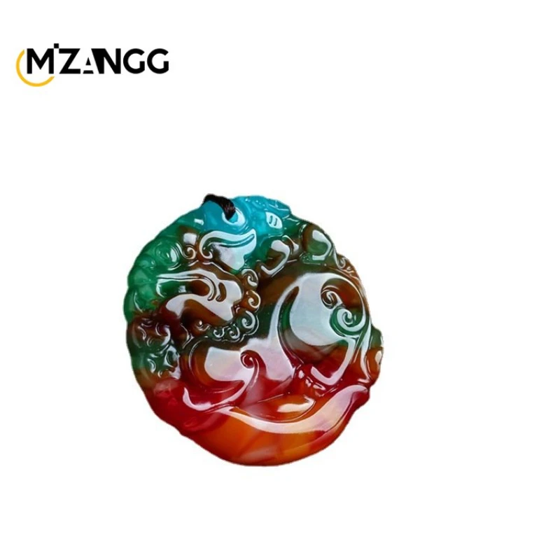 Hetian اليشم الملونة اليشم قلادة الموضة الملونة العقيق قلادة فاخرة Pixiu التنين اليشم قلادة الرجال والنساء هدية عيد #5