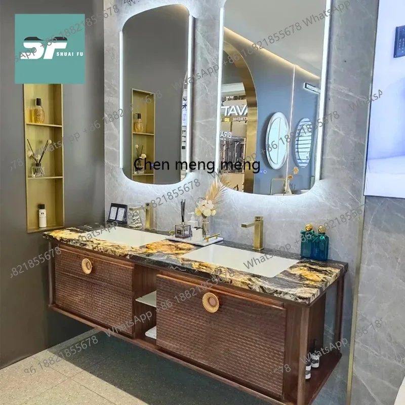 B67 Villa antique high-end custom luxury stone bathroom cabinet combination, wash basin solid wood paint