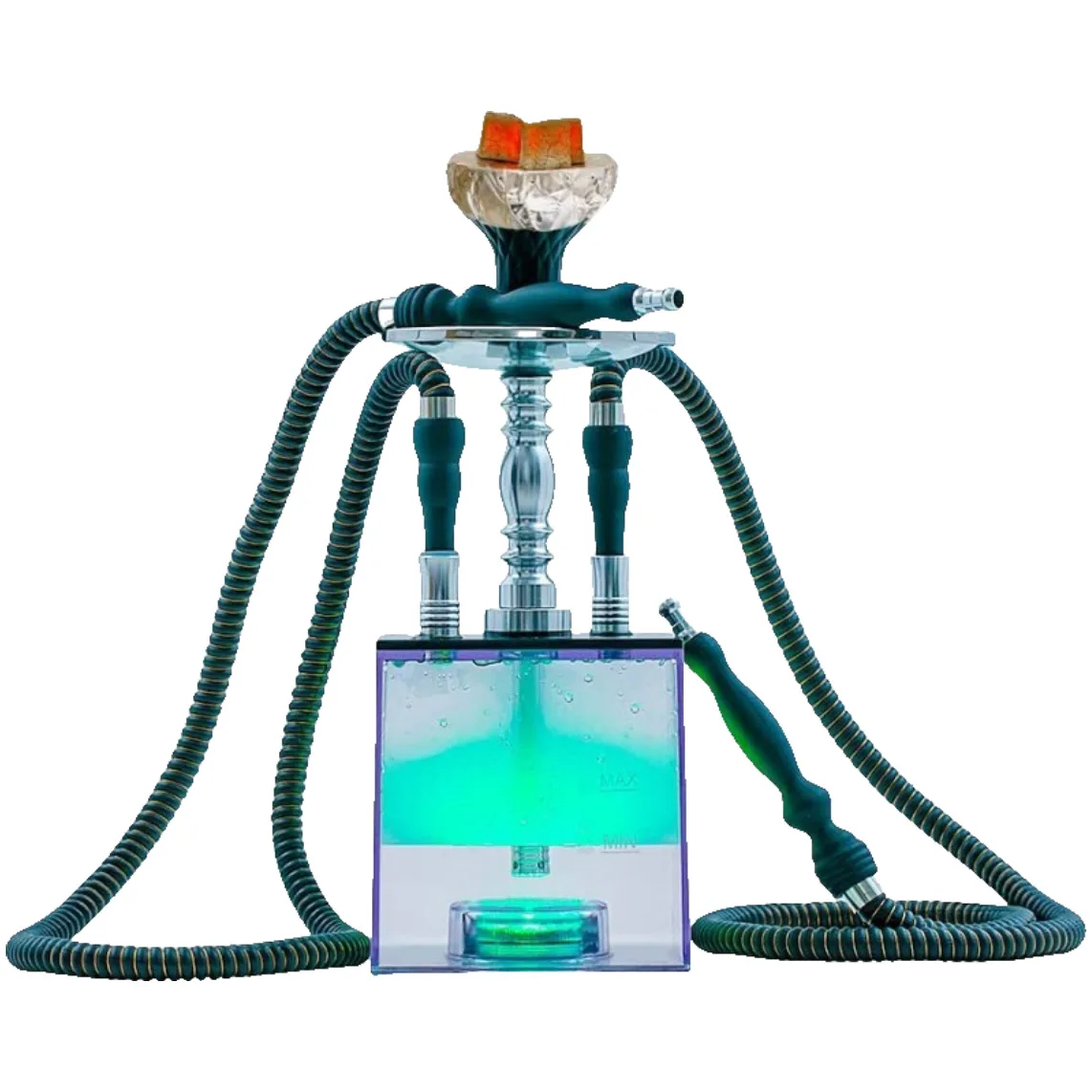 Acrylic Hookah Set with Led Light Shisha Water Pipe Silicone Bowl&clip&pipe Double Hose Nargile Chicha Transparent Hookah Set