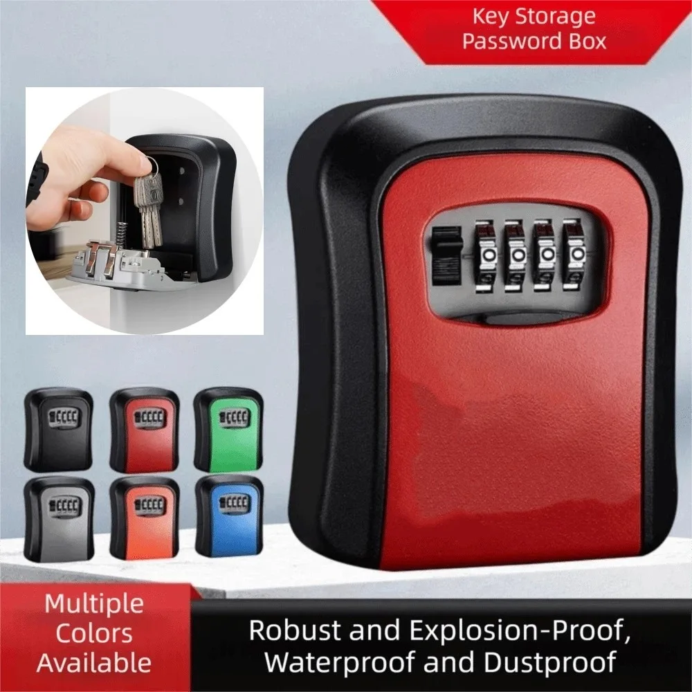 Wall Mounted Password Key Box Sturdy Anti-theft Key Safe Storage 4 Digit Waterproof Combination Lock Box Rental Property