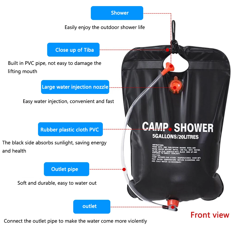 1-5PCS 20L Water Bags Outdoor Camping Shower Bag Solar Heating Portable Folding Climbing Bath Equipment Shower Head Switchable